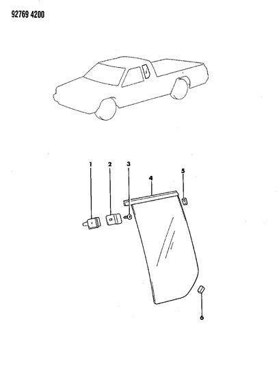 1992 Dodge Ram 50 Sunroof & Side Window Diagram