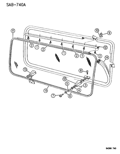 1996 Dodge Ram Van Vented Glass, Side Panel Front Left Diagram