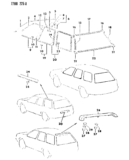 1988 Dodge Colt Moulding - Exterior Views Diagram