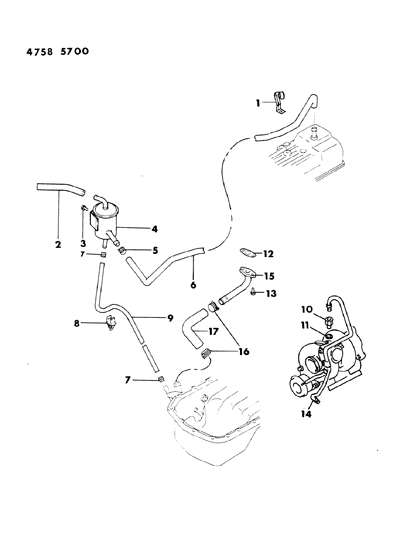 1984 Dodge Conquest Oil Separator & Turbocharger Oil Tubes Diagram