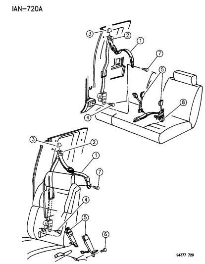 1994 Dodge Dakota Belts - Front Seat Diagram 1