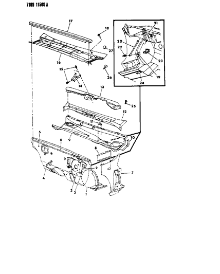 1987 Dodge Lancer Cowl & Dash Panel Diagram