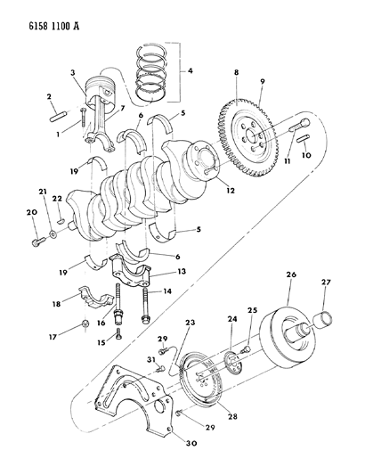 1986 Dodge Daytona Crankshaft, Pistons And Torque Converter Diagram 1