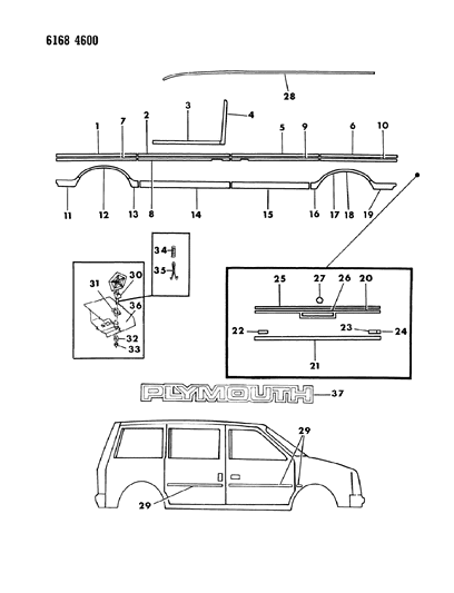 1986 Dodge Caravan MOULDING-Fender Side Rear Right Diagram for X346ET5