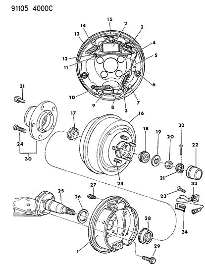 1991 Dodge Grand Caravan Brakes, Rear Drum Diagram