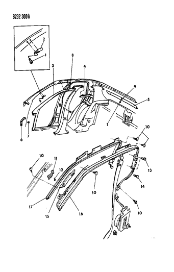 1988 Dodge Shadow Moulding - Garnish Diagram