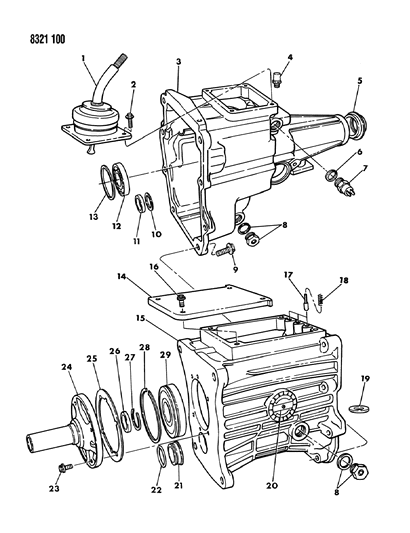 1988 Dodge W150 Transmission Case, Extension & Miscellaneous Parts Diagram