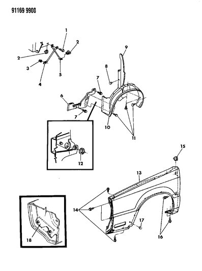 1991 Chrysler New Yorker Salon Fender & Shield Diagram