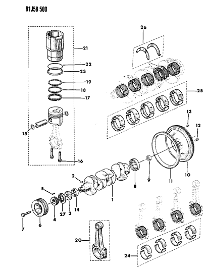 1993 Jeep Cherokee Crankshaft & Piston Diagram 1