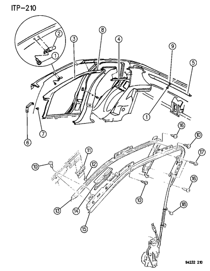 1994 Dodge Shadow Moulding - Garnish Diagram