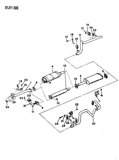 1984 Jeep Wagoneer Exhaust Muffler Diagram for E0021782