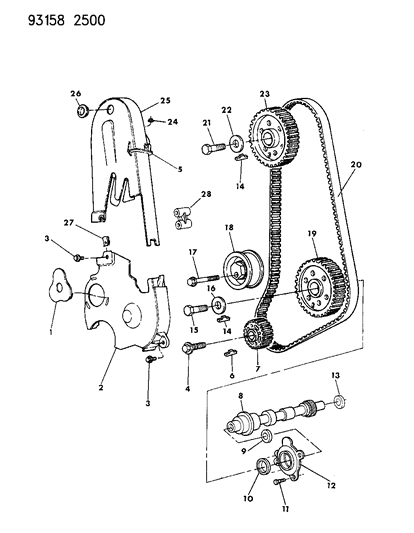 1993 Dodge Shadow Timing Belt / Chain & Cover & Intermediate Shaft Diagram