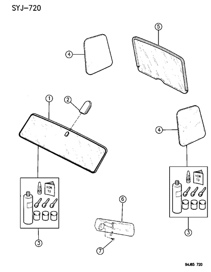 1995 Jeep Wrangler Glass, Mirror, Inside Rear View Diagram