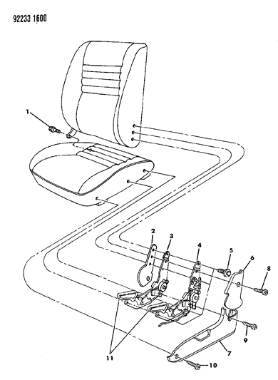 1992 Chrysler LeBaron Seat--Reclining J Body Diagram