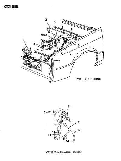 1992 Chrysler LeBaron GTC Plumbing - Heater Diagram 1