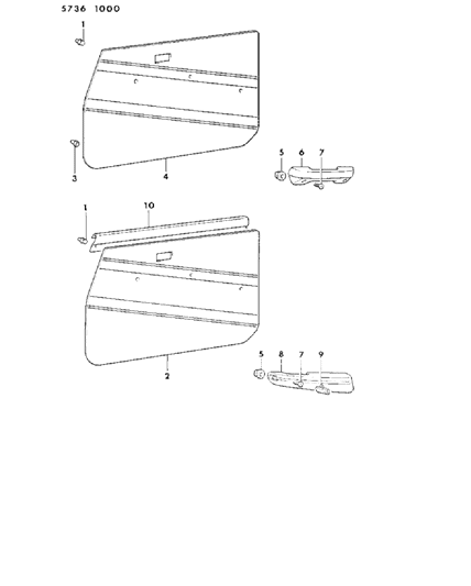 1986 Dodge Ram 50 Door Trim Panel & Armrest Diagram