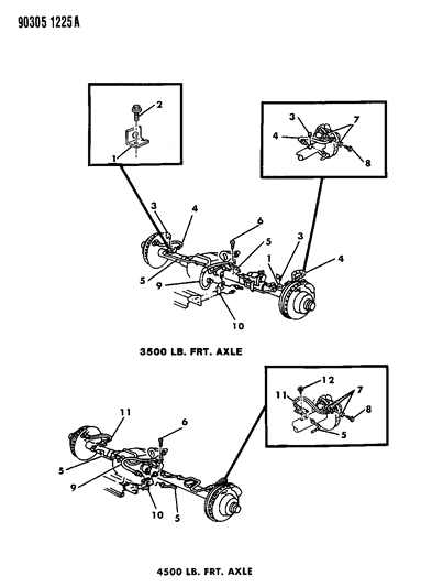 1993 Dodge W250 Lines & Hoses - Brake Front Axle Diagram