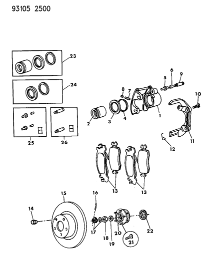 1993 Dodge Daytona Brakes, Front With Rear Drum Brakes Diagram