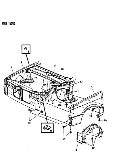 1987 Chrysler LeBaron GTS Fender & Shield Diagram