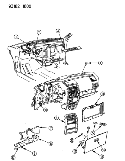 1993 Dodge Daytona Instrument Panel Bezels Diagram
