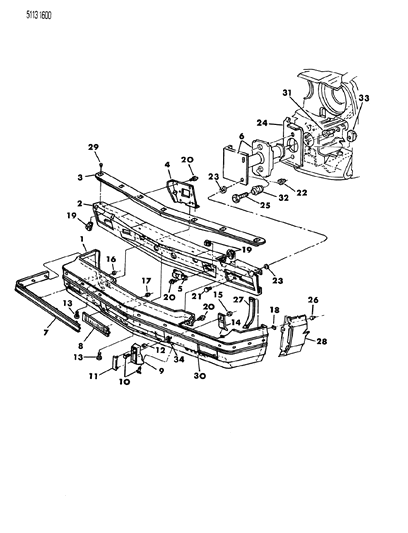 1985 Chrysler Executive Limousine Bumper, Front Diagram 1