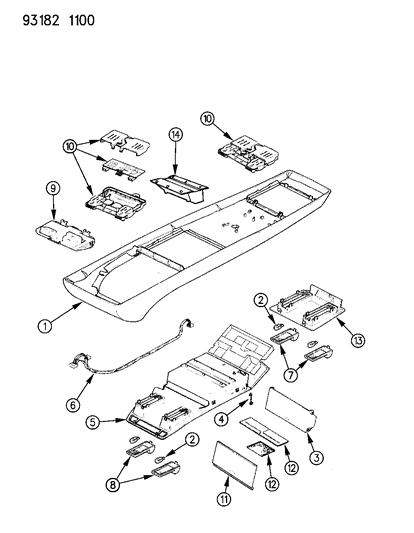 1993 Chrysler LeBaron Sedan Console, Overhead Diagram