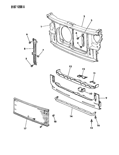 1988 Dodge Grand Caravan Grille & Related Parts Diagram