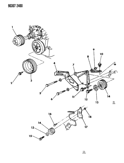 1990 Dodge W150 Drive Pulleys Diagram 1