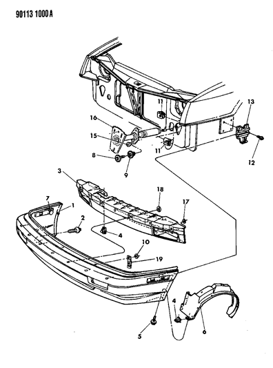 1990 Dodge Shadow Fascia, Bumper Front Diagram