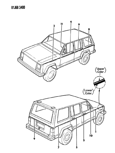 1986 Jeep Wagoneer Decals, Exterior Diagram 11