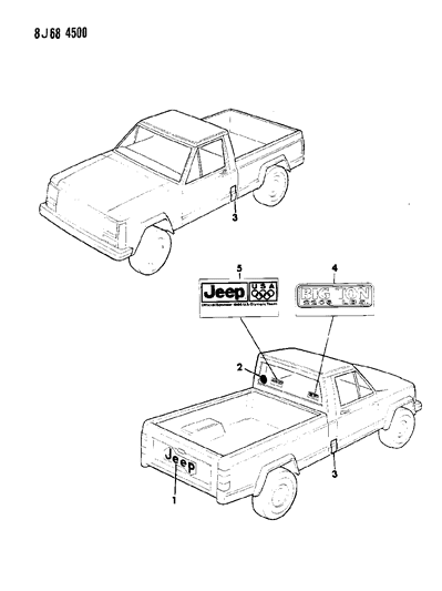 1989 Jeep Comanche Decals, Exterior Diagram 1