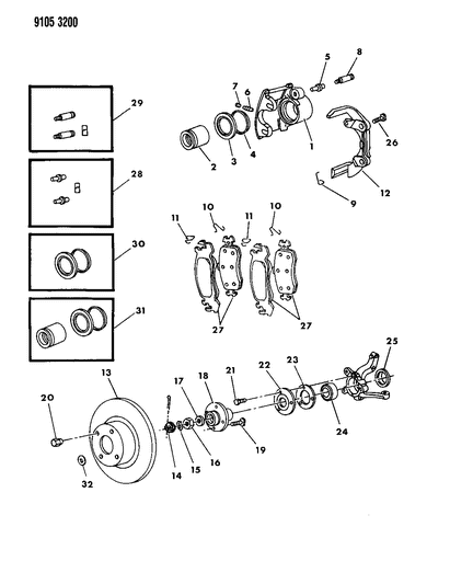 1989 Dodge Omni Brakes, Front Diagram