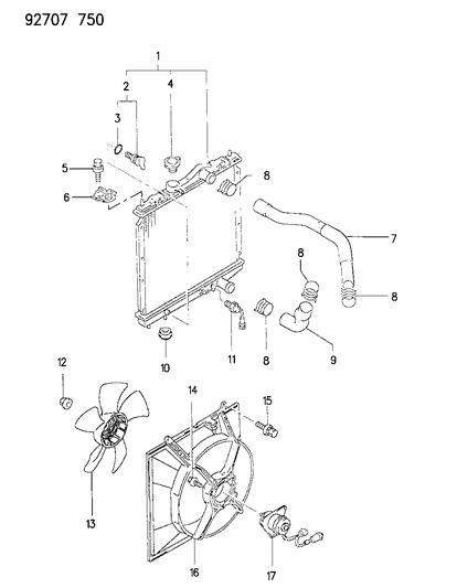 1993 Dodge Colt Radiator & Related Parts Diagram