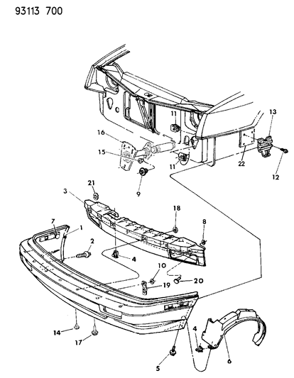 1993 Dodge Shadow Fascia, Front Diagram