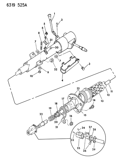 1987 Dodge Ram Van Column, Steering, Lower Without Tilt Diagram