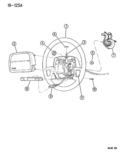 1996 Jeep Cherokee Airbag Air Bag-Clockspring Clock Spring Diagram for 4688554