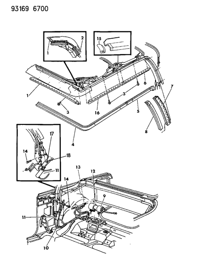 1993 Chrysler LeBaron Convertible Motor & Upper Weatherstrip Diagram