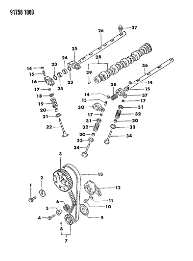 1991 Dodge Colt Camshaft & Valves Diagram