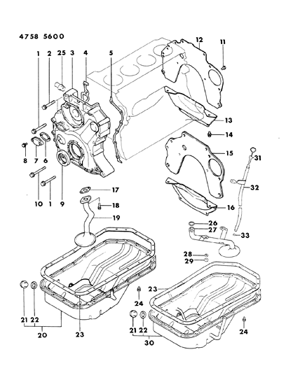 1984 Dodge Colt Oil Pan & Timing Cover Diagram 1