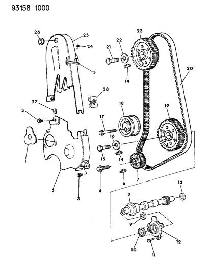 1993 Dodge Shadow Timing Belt & Cover & Intermediate Shaft Diagram