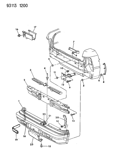 1993 Chrysler LeBaron NERFSTRIP Rear Bumper FASCIA Diagram for 4334433