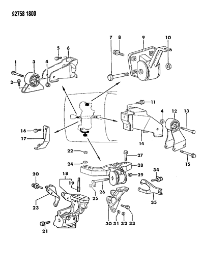 1993 Dodge Colt Engine Mounts & Supports Diagram 3