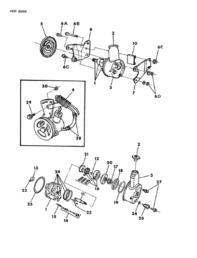 1984 Dodge Diplomat Power Steering Pump, Pulley, Brackets Diagram