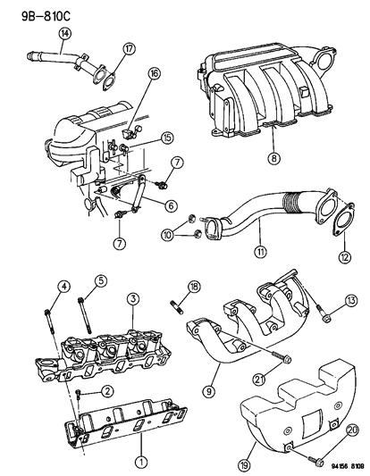 1994 Dodge Caravan Manifolds - Intake & Exhaust Diagram 3