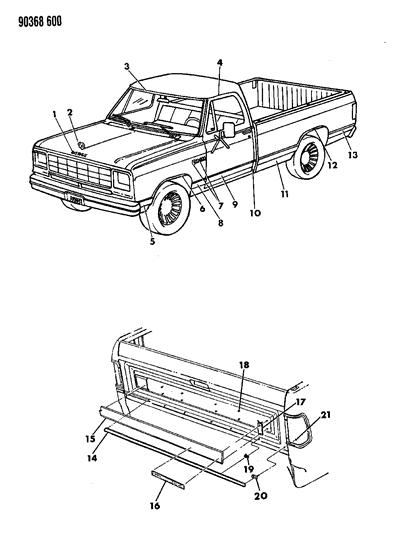 1990 Dodge Ramcharger Mouldings & Ornamentation Diagram 1