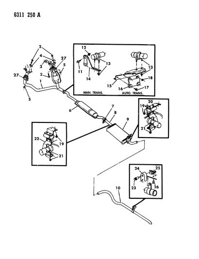 1987 Dodge Dakota Rear Catalytic Converter With Pipes Diagram for E0055106