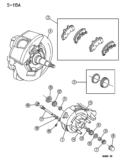 1995 Dodge Ram 1500 Brakes, Front Diagram 1