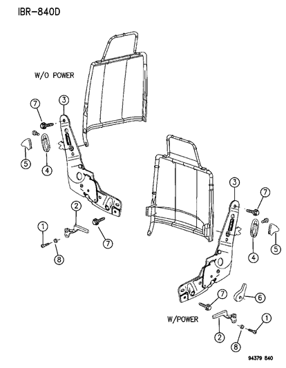 1994 Dodge Ram 3500 Recliners & Attaching Parts - Split Bench Seat Diagram