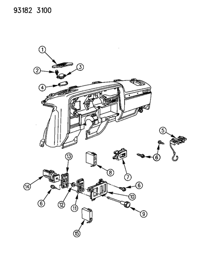 1993 Chrysler New Yorker Instrument Panel Switches, Controls & Speakers Diagram