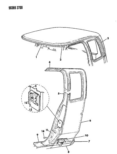 1992 Dodge D150 Panel Side Outer & Drip Moulding Diagram
